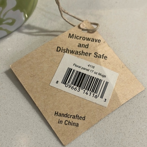 Floral boho tea cup / Mug NWT green / white ceramic - Picture 3 of 9